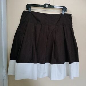 Banana Republic Pleated Brown White Lined Cotton Zip Skirt 14 Colligate Preppy